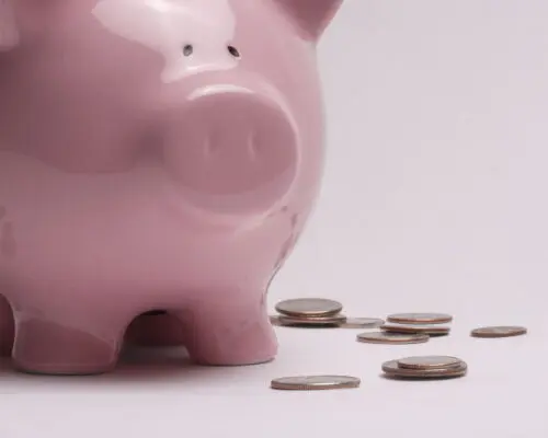 pink piggy bank with change